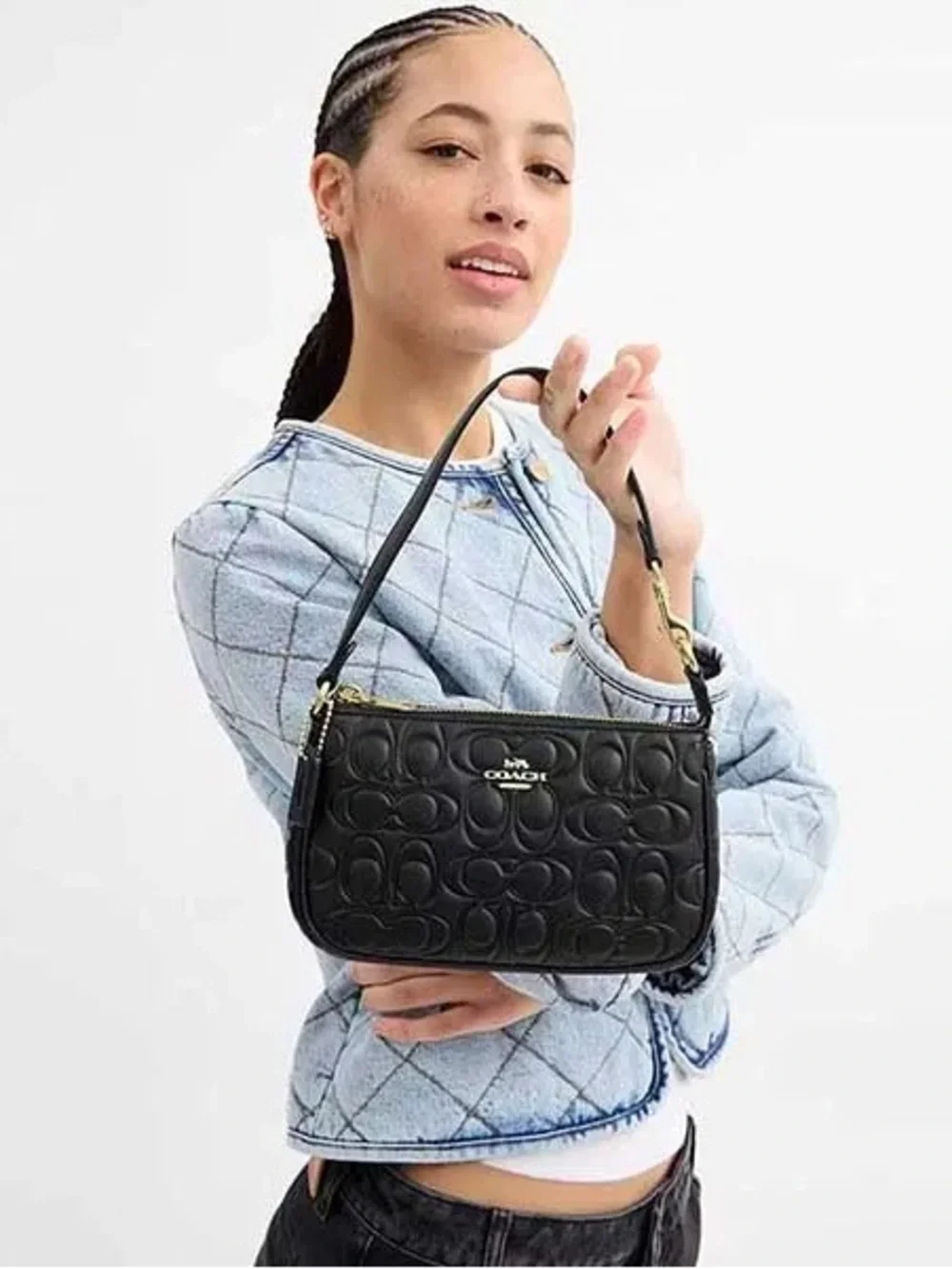 Coach Nolita 19 In Signature Leather CZ456 Black Mini Shoulder Bag Wristlet